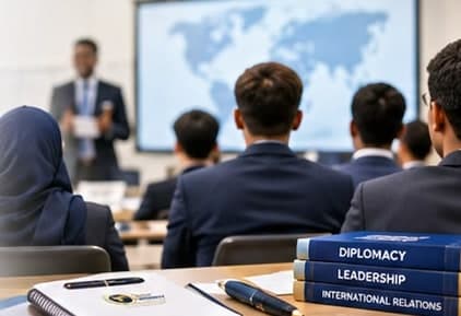 Participants seated in a classroom while an instructor presents at a screen